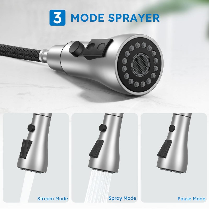 Arofa Kitchen Faucet with Pull Down Sprayer, Brushed Nickel Kitchen Sink Faucet Single Handle Stainless Steel for 1 or 3 Hole Farmhouse Laundry Utility Rv Bar Sinks - Image 2